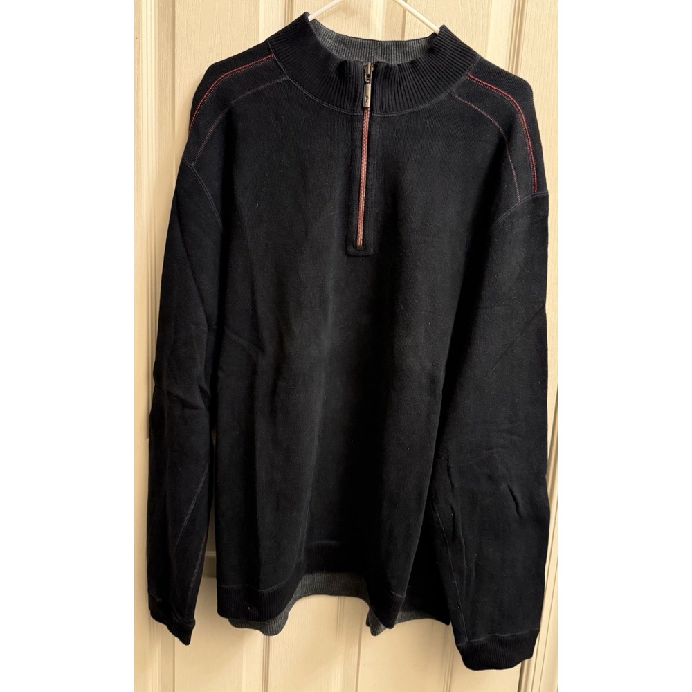 Tommy Bahama Men Half Zip Pullover Sweater Reversible‎ Black/Gray 2xL EUC